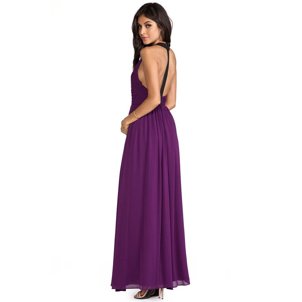 ALICE + OLIVIA Womens 2 Purple Chiffon Sleeveless Runnie Leather Back Maxi Dress